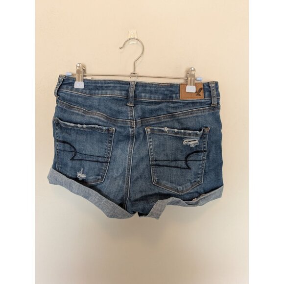 American Eagle Stretch Super Hi-Rise Shortie Size 8 Distressed cuffed denim - Picture 2 of 4